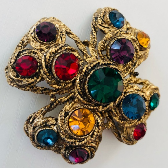 Neiman Marcus Renaissance gemstone cross❣️HOST PICK Multicolor rhinestones Gold - Picture 5 of 16